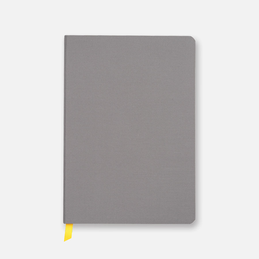 Plus size Confidant Hardcover Notebook in Charcoal gray with yellow ribbon.