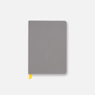 Charcoal gray Confidant Hardcover Notebook with yellow ribbon.