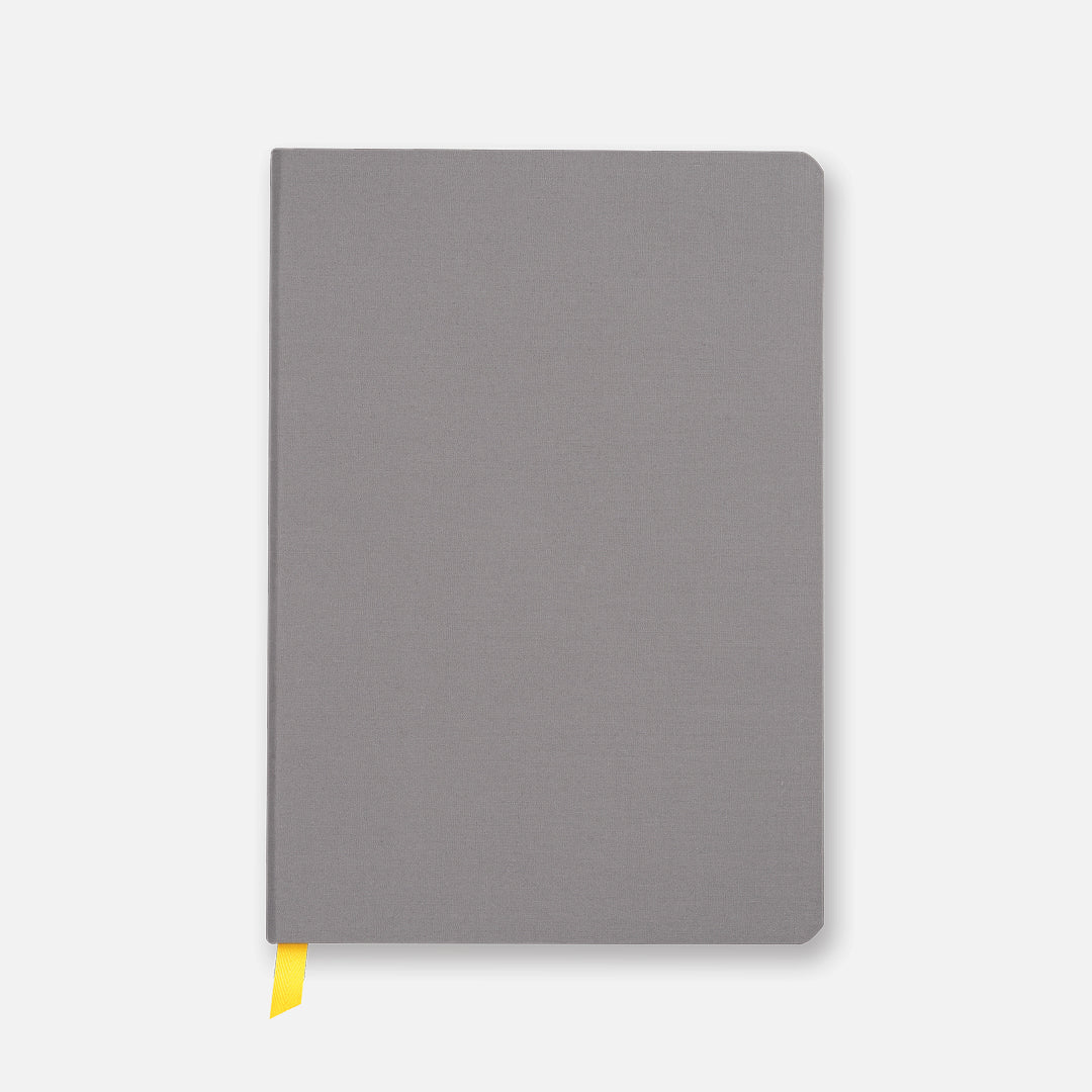 Plus size Confidant Hardcover Notebook in Charcoal gray with yellow ribbon.